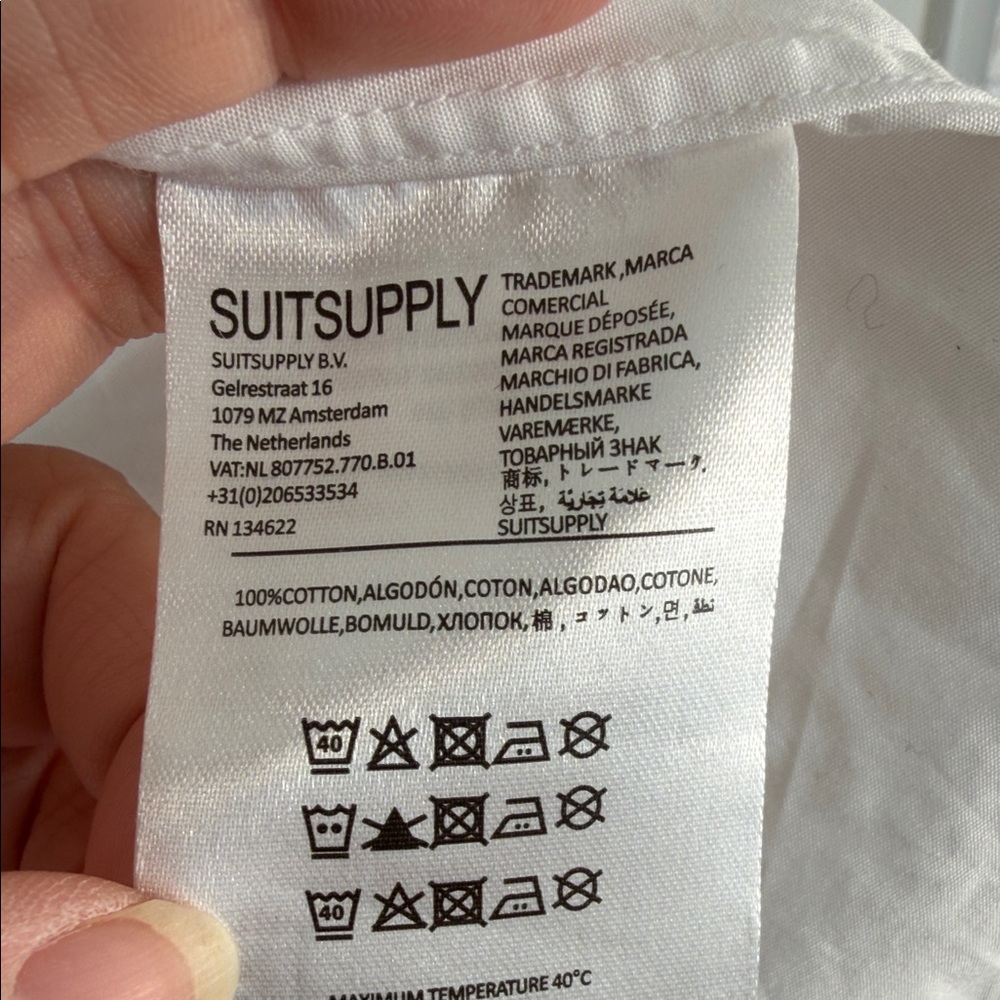 Suit Supply Men's White Slim Fit‎ Egyptian 100% Cotton Dress Shirt Sz 16-1/2 - Picture 5 of 11